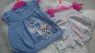 NICE SUMMER 2 PIECES NEW MINNIE MOUSE BABY GIRL TOP SHORTS OUTFIT SET 0-3 Mths 2 • £4.50