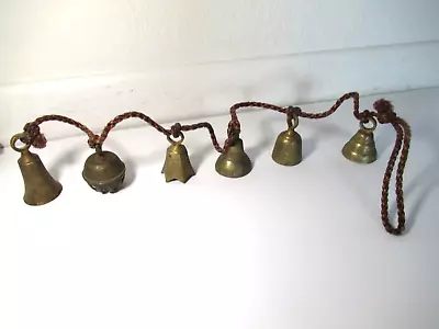 6 Vintage Mixed Bells Of Sarna On Rope Brass India Melodic 33  Hanging • $19.99