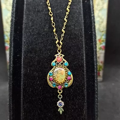 Michal Negrin Necklace Colorful Flowers Cameo Pendant & Swarovski Crystals Gift  • $55.20