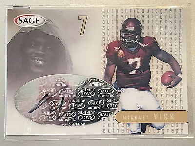 2001 Sage Michael Vick QB Virginia Tech Hokies Rookie Auto #/45 Football RC • $59.99