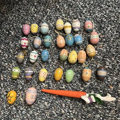 Vintage Miniature Easter Tree Mixed Wooden Egg 31ornament Lot Most Small In Size • $16.99