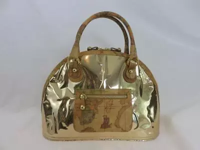 Alviero Martini 1A Classe Gold Patent Leather World Map Top Handle Satchel Bag • $149.99