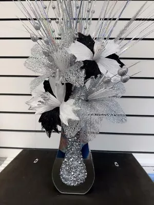 Crushed Diamond Vase With Flowers Crystal Mirrored Mantel Glitter Bling 25 Cm • £34.99