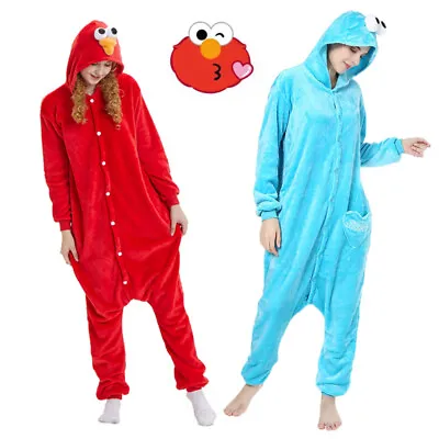 Adult Sesame StreetElmo Cookie Monster Cosplay Unisex Pajamas Bodysuit Costume • $40.69