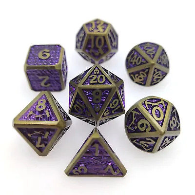 7Pc Metal Dice Set Polyhedral Dice RPG MTG Role Playing Dragon Table Game Purple • $18.49