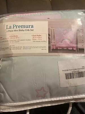 La Premura Unicorn 3 Piece Mini Crib Set - Potable Crib Set - Rainbows / Unicorn • $30