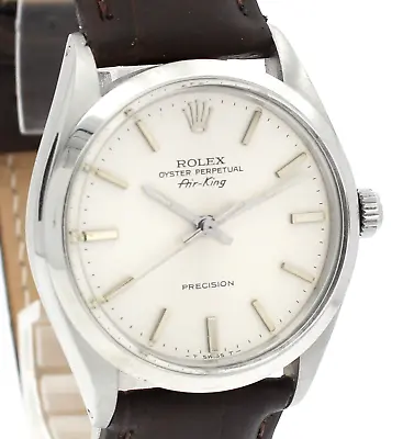 Mens VINTAGE Rolex Oyster Perpetual AIR-KING Steel Silver Dial 34mm Watch • $2995