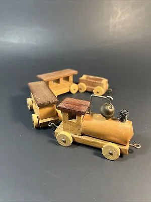 Vintage Loquai Holzkunst Original Wooden Toy Train Set West Germany 4 Pc - READ • $18