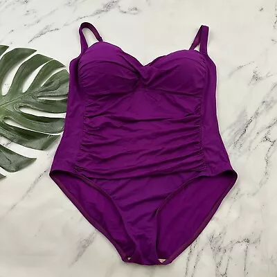 La Blanca Womens One Piece Swimsuit Plus Size 20 W Dark Purple Ruched Swim • $29.99