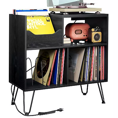 TC-HOMENY LED Vinyl Record Player Stand Turntable Stand Cabinet With Power Ports • $109.99