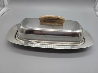 Vintage MCM 18-8 Stainless Steel Butter Dish With Teak Knob Made In Denmark • $14.99