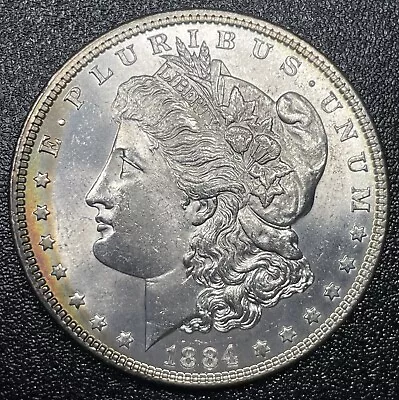 1884 P Morgan Silver Dollar BU White Frosty Luster With Crescent Obverse Toning • $69