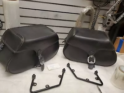 $249.95 • Buy Bolt On Leather Hard Saddlebags Yamaha Vstar 1100 Motorcycle Honda Kawasaki Suzu