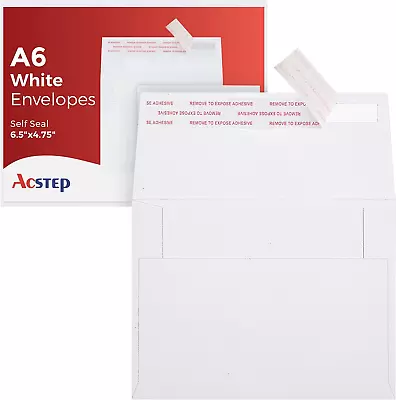 50Pack White A6 Envelopes 6-1/2X4-3/4 Inch Self Seal 4 X 6 Small Paper Envelopes • $10.95