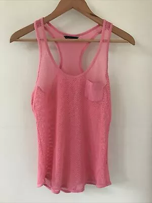 Moda International Pink Mesh See Through Tank Top Summer Shirt 36  Small Unisex • $23.99
