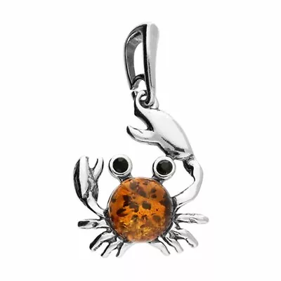 Crab Amber Pendant Solid Sterling Silver Adjustable Chain. Gift Box. • £28.99