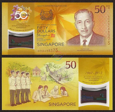 SINGAPORE 50 Dollars AA First Prefix CIA Commemorative 2017 P-62 Polymer UNC • $112.95