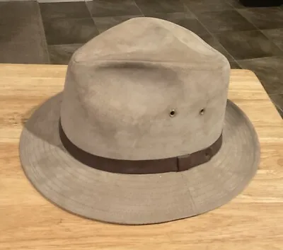 Vintage Woolrich Genuine Suede Leather Fedora Hat Size Large Light Brown EX++ • $26.24