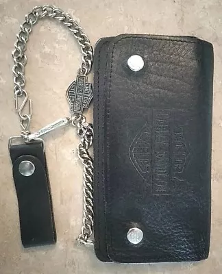 NOS Vintage Harley Davidson Wallet Trifold Black Leather Embossed Logo Chain USA • $24.95