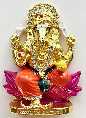 God Ganesha Sitting On Lotus Idol Metal Car Dashboard Statue H-3  • $9.99