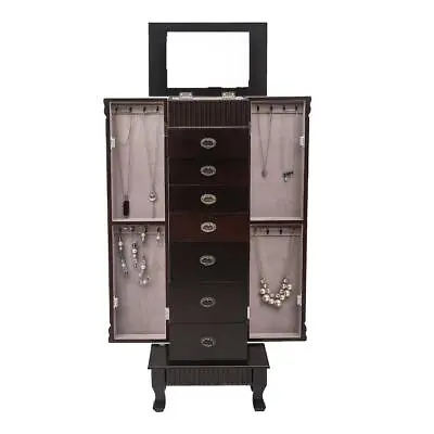 7 Drawer Jewelry Cabinet Armoire Box Storage Chest Stand Organizer W/Mirror • $119.96
