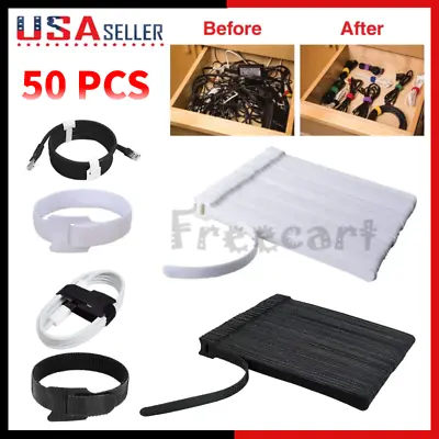 50Pcs Cable Straps Black Wire Cord Hook Loop Ties Reusable Fastening Organizer • $3.77