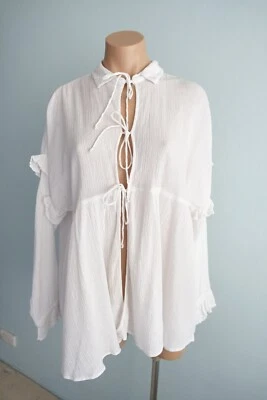$24.95 • Buy Urban Outfitters Womens Blouse Top Sz M Collared Ruffle Ties White Oversized