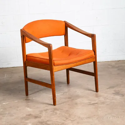 Mid Century Modern Lounge Chair Walnut Arms Orange Tufted Work Armchair Vintage • $698.98