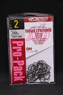 OWNER Mosquito Bait Hooks Pro Pack 5377-091 Size 2 - Black Chrome - Pack Of 51 • $13.49