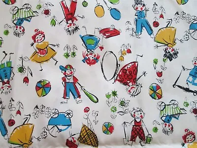 Vintage Cortley Fabric CO. Kid's Print Boys & Girls At Play 44  Wd X 2 1/2 Yards • $10