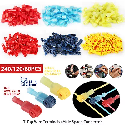 240PCS Insulated T-Tap 22-10 AWG Quick Splice Wire Terminal Combo Connectors Kit • $7.98