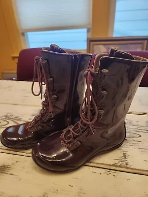 Ahnu Boots Women's 7.5 Laguna Maroon Patent Leather Lace/Zip Up ~ MINT ~ • $20