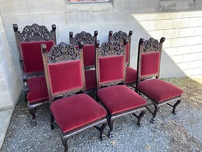 Set Of 6 Heavily Carved R. J. Horner Mahogany Dining Chairs • $5450