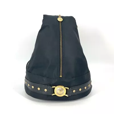 VERSACE Vintage Sunburst Backpack Bag Shoulder Bag Nylon Black • $170