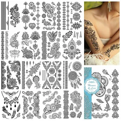 £1.99 • Buy 1 Sheet Of Black Henna & Lace Temporary Tattoos Body Art Tattoo Skin Transfers