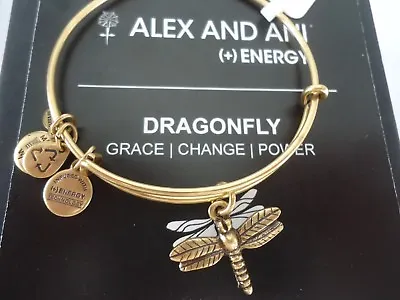 $82.79 • Buy Alex And Ani DRAGONFLY Russian Gold Charm Bangle New W/Tag Card & Box