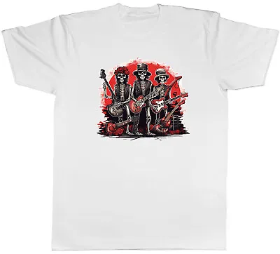 Skeleton Rock N Roll Band Mens T-Shirt Music Trio Gothic Skull Guitar Tee Gift • £8.99