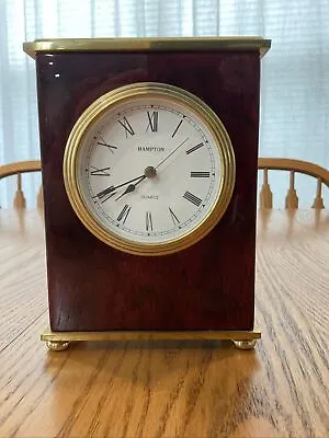 Vintage Hampton Mahogany And Brass Quartz Mantel Shelf/desk Clock • $29