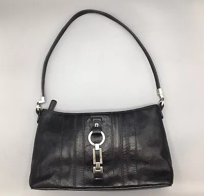 Etienne Aigner Black Leather Shoulder Bag With Silver Hardware Vintage • $36