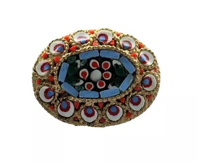 Antique Micro Mosaic Porcelain Detailed Brooch Pin • £9.99