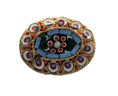 Antique Micro Mosaic Porcelain Detailed Brooch Pin • £9.99