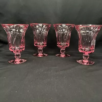 Vintage Fostoria Jamestown Pink Iced Tea Goblets  Glasses 6 1/8” Set Of 4 • $55