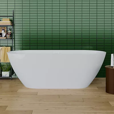 Freestanding Bathtub Acrylic Stand Alone Tubs Soaking Tub With Chrome Overflow • $893.86