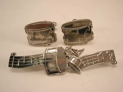 Bass Snare Drums Vintage Cuff Links & Tie Pin Band Orchestra Symphony Music • $36.49