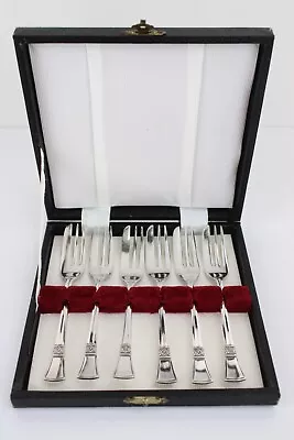 Vintage ANGORA Silverplate Cake Forks In Box Set Of 6 • $36.95