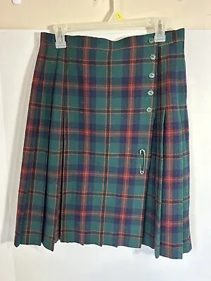 Vintage 80s St. Michael 100% Wool Tartan Pleated Skirt UK Size 16 30” Waist • $29.99