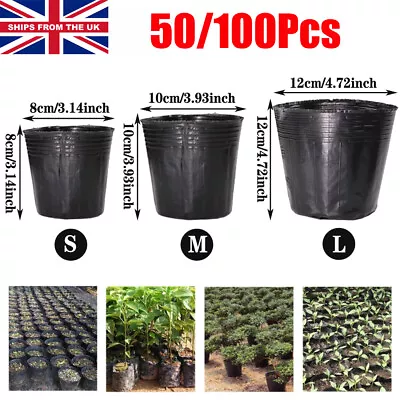 Plastic Plant Pot Flower Pots Vegetables Nursery Pots Flower Planter Black UK • £4.98