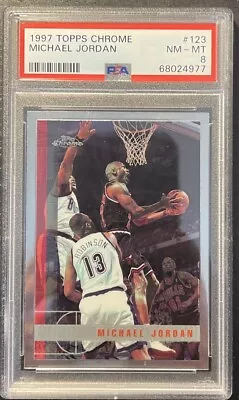 1997 Topps Chrome Basketball Michael Jordan Chicago Bulls PSA 8 NM-MT #123 • $1.25