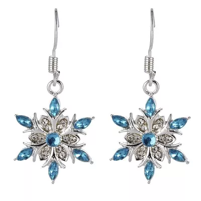 $13.74 • Buy Elegant 925 Sterling Silver Blue Topaz Snowflake Fashion Dangle Hook Earrings