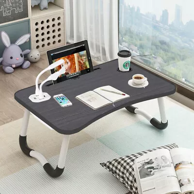 USB LED Laptop Desk Breakfast Tray Lap Bed Table With Four-hole Socket/Fan • £14.94